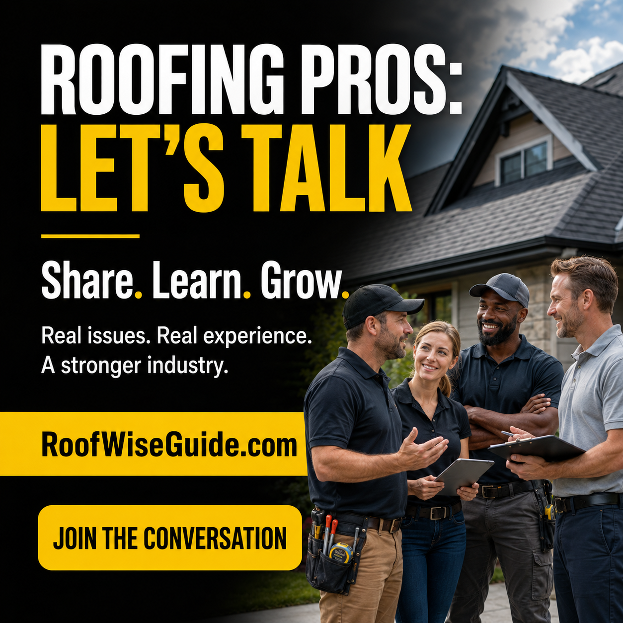 Roofing pros discussing industry issues on the RoofWiseGuide Roundtable